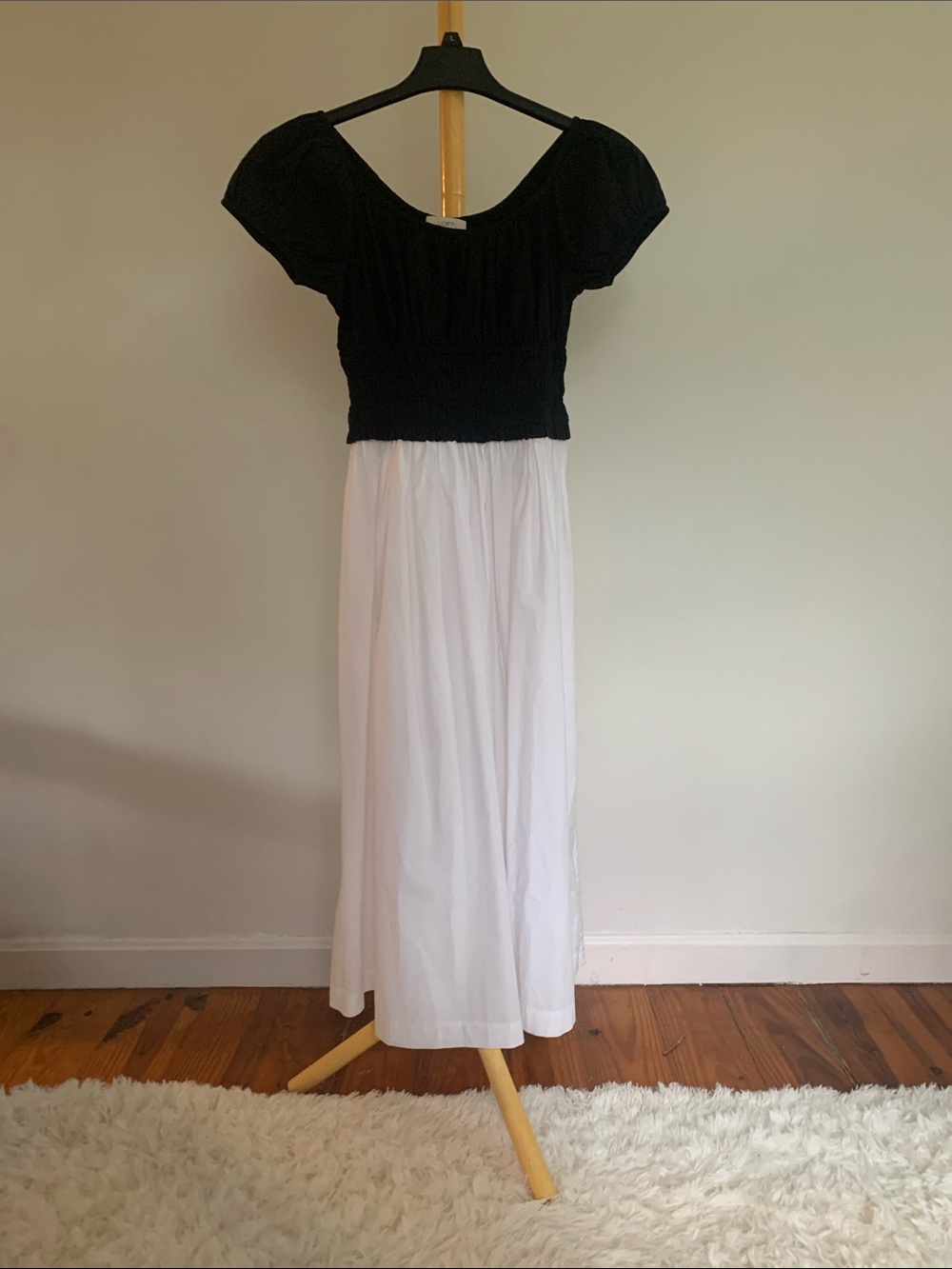 LOFT Black and White Two-Tone Smocked Maxi Dress
